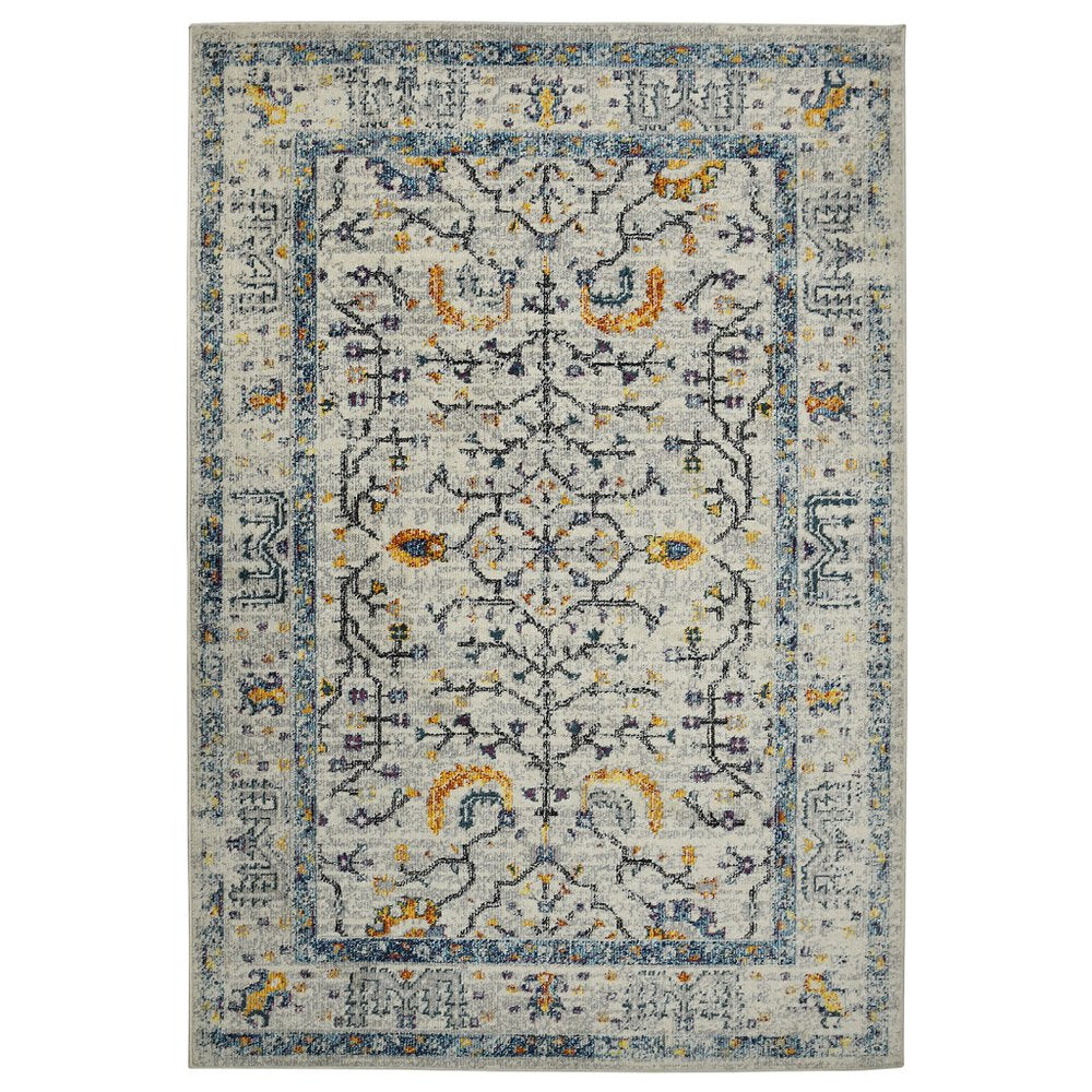 5' X 8' Ivory And Yellow Oriental Distressed Area Rug