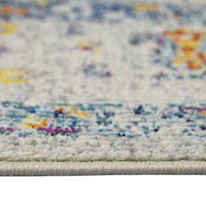 8' Ivory And Yellow Oriental Distressed Runner Rug