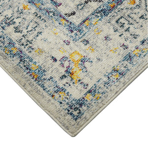 8' Ivory And Yellow Oriental Distressed Runner Rug
