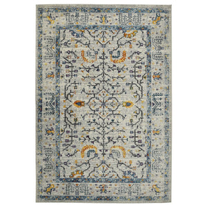 8' Ivory And Yellow Oriental Distressed Runner Rug