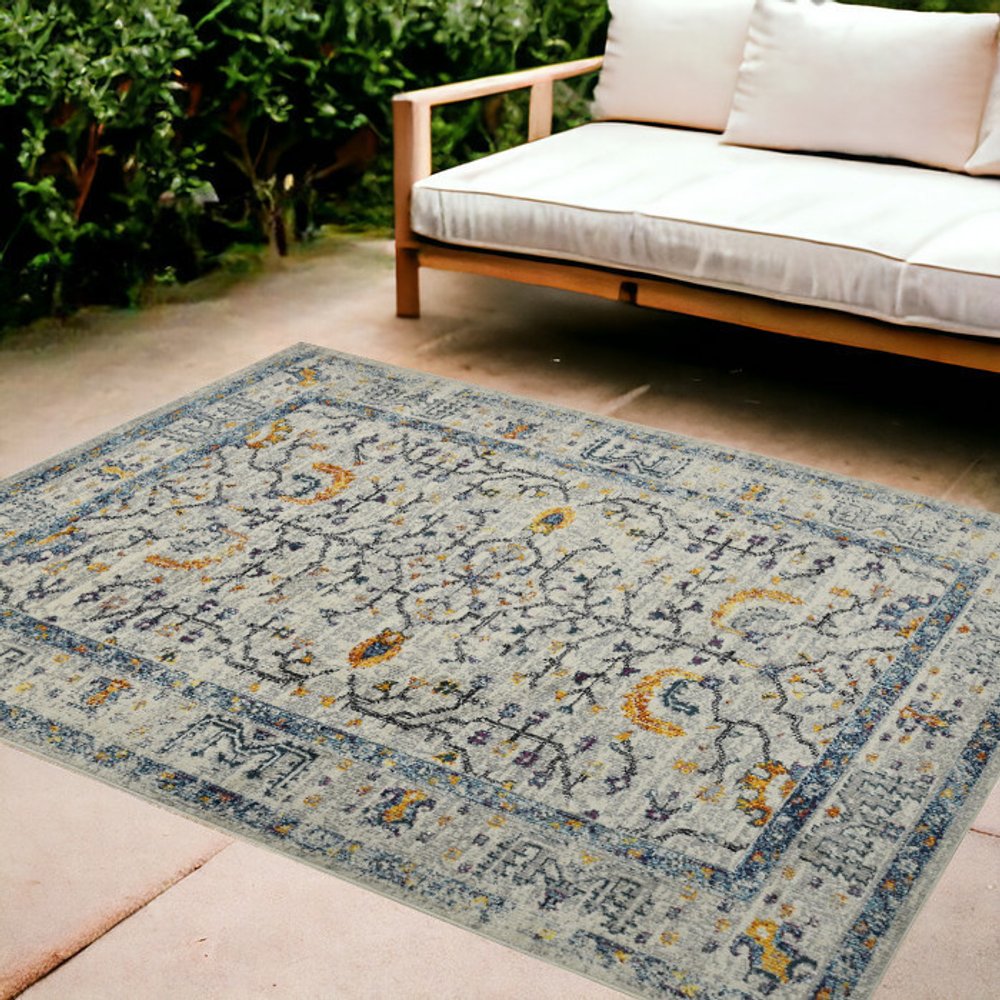 8' Ivory And Yellow Oriental Distressed Runner Rug
