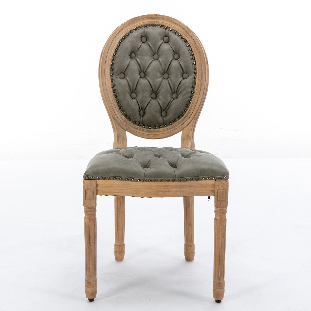 French Style Solid Wood Frame Antique Painting, Hand-Pulled Buckle Decoration Artificial Dining Chair With Nailhead Trim, Wood Legs
