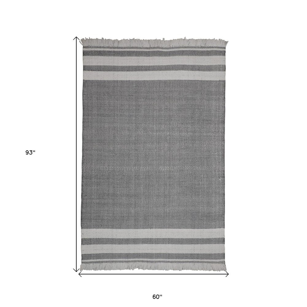 8' X 10' Blue Striped Handmade Stain Resistant Non Skid Indoor Outdoor Area Rug