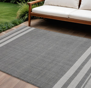 5' X 7' Dark Gray Striped Handmade Indoor Outdoor Area Rug
