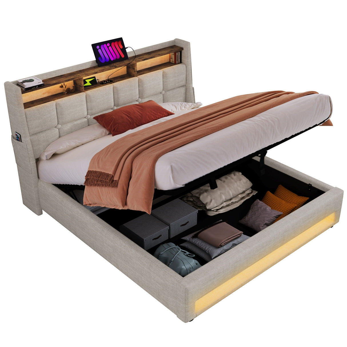 Upholstered Platform Bed With A Hydraulic Storage System, LED And USB Charging (Without Mattress) by Couch.com