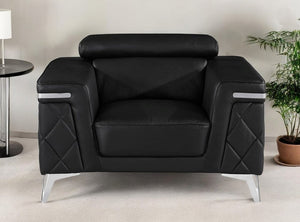 42" Black And Silver Top Grain Leather Club Chair