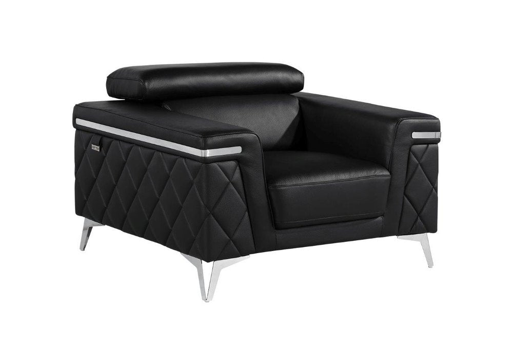 42" Black And Silver Top Grain Leather Club Chair