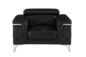 42" Black And Silver Top Grain Leather Club Chair