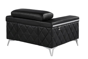 42" Black And Silver Top Grain Leather Club Chair