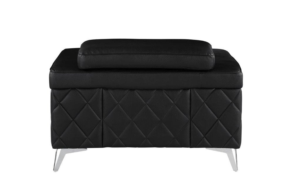 42" Black And Silver Top Grain Leather Club Chair