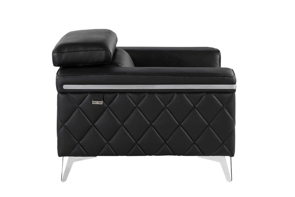 42" Black And Silver Top Grain Leather Club Chair