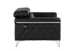 42" Black And Silver Top Grain Leather Club Chair