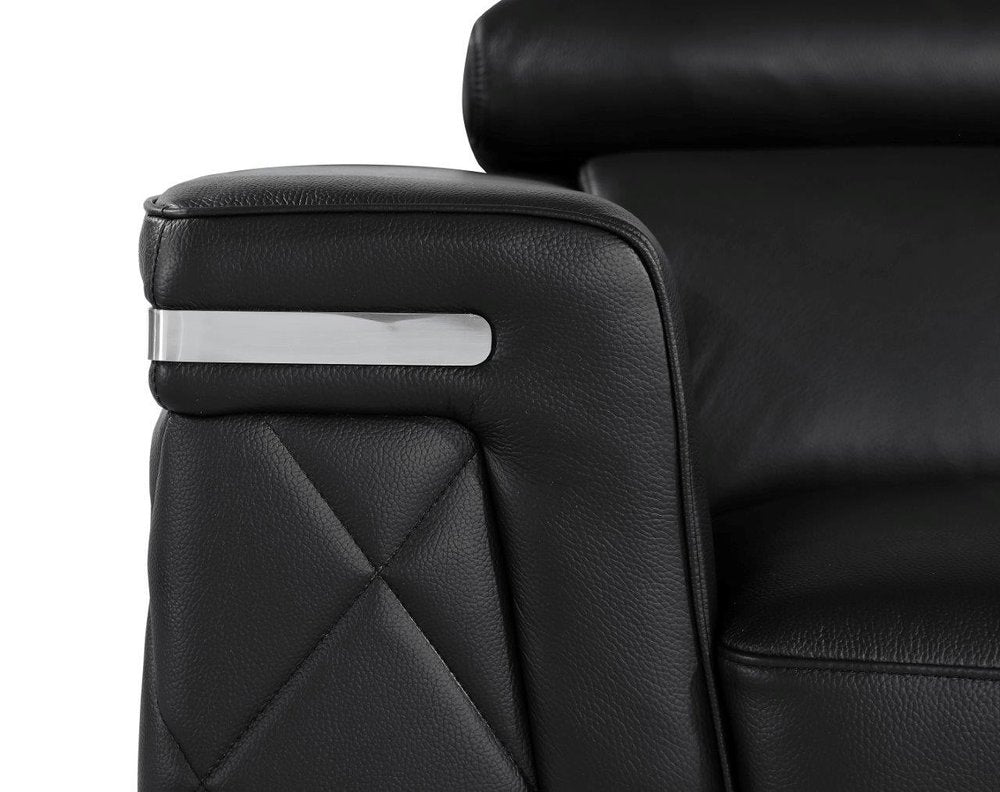 42" Black And Silver Top Grain Leather Club Chair
