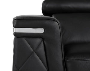 42" Black And Silver Top Grain Leather Club Chair