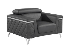 42" Gray And Silver Top Grain Leather Club Chair