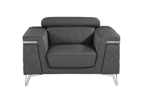 42" Gray And Silver Top Grain Leather Club Chair