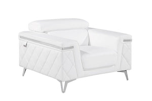 42" White And Silver Top Grain Leather Club Chair