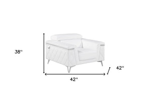 42" White And Silver Top Grain Leather Club Chair