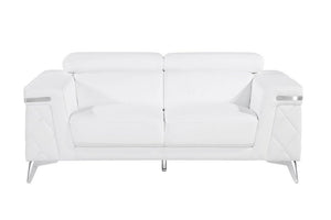 70" White And Silver Metallic Top Grain Leather Loveseat