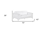 70" White And Silver Metallic Top Grain Leather Loveseat