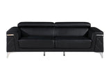 89" Black Italian Leather Sofa With Silver Legs