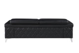 89" Black Italian Leather Sofa With Silver Legs