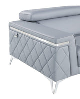 89" Light Blue Italian Leather Sofa With Silver Legs