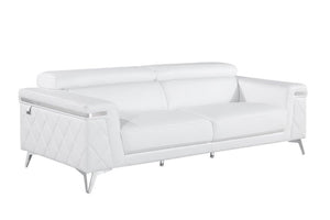 89" White Italian Leather Sofa With Silver Legs