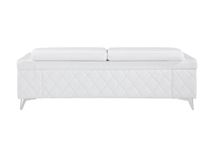 89" White Italian Leather Sofa With Silver Legs