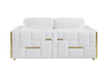 89" White Italian Leather Sofa With Brass Legs