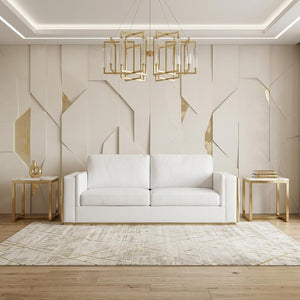 89" White Italian Leather Sofa With Brass Legs