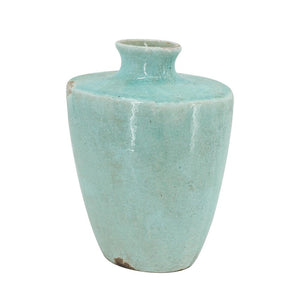 12" Aqua Terracotta Crackle Glaze Round Table Vase