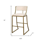 30" Beige And Antiqued Brass Steel Low Back Bar Height Bar Chair