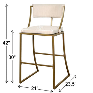 30" Beige And Antiqued Brass Steel Low Back Bar Height Bar Chair