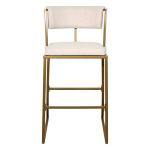 30" Beige And Antiqued Brass Steel Low Back Bar Height Bar Chair