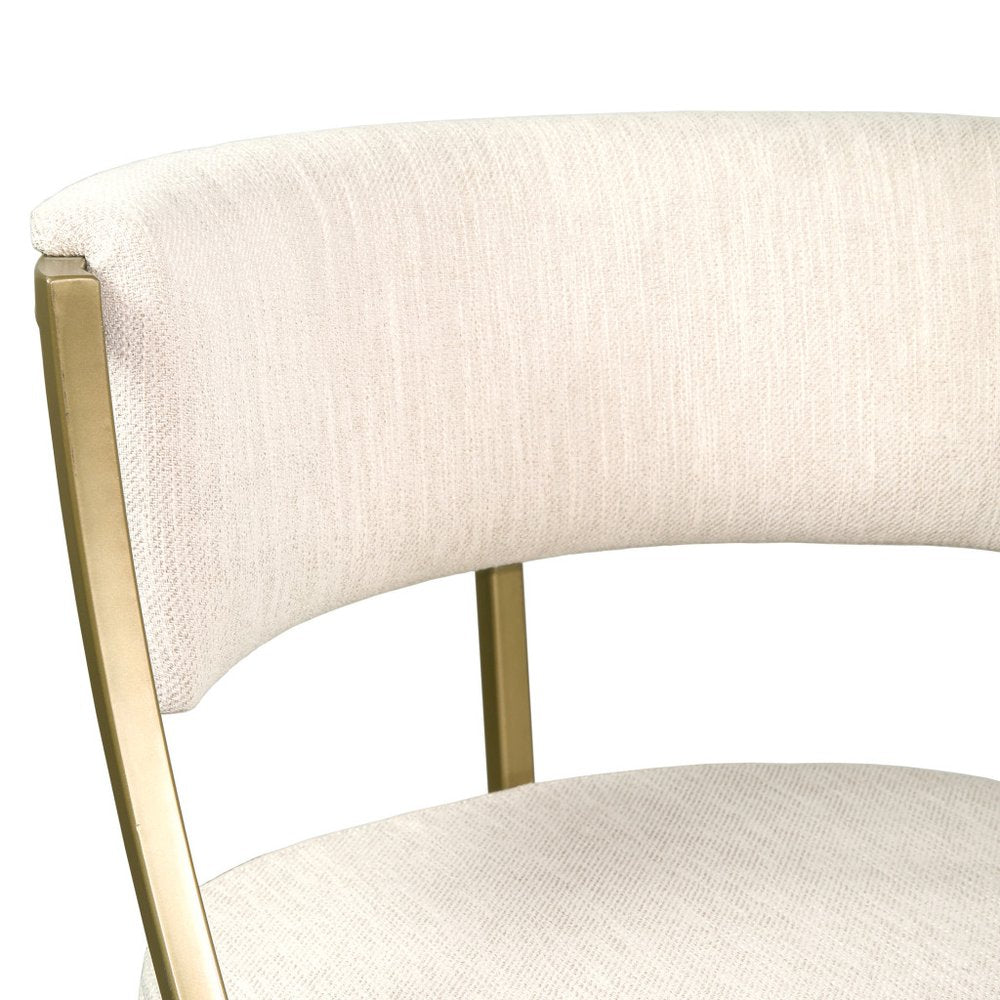 30" Beige And Antiqued Brass Fabric And Steel Low Back Bar Height Bar Chair