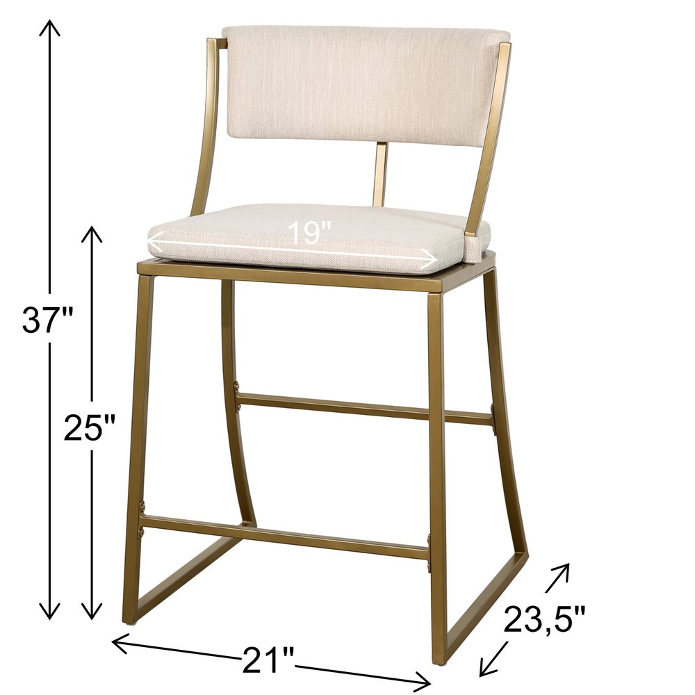 25" Beige And Antiqued Brass Steel Low Back Counter Height Bar Chair