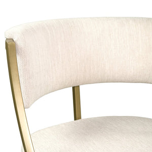 25" Beige And Antiqued Brass Fabric And Steel Low Back Counter Height Bar Chair