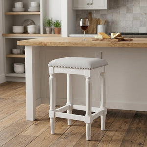 27" Gray And Antiqued White Solid Wood Backless Counter Height Bar Chair