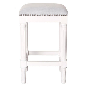 27" Gray And Antiqued White Fabric And Solid Wood Backless Counter Height Bar Chair
