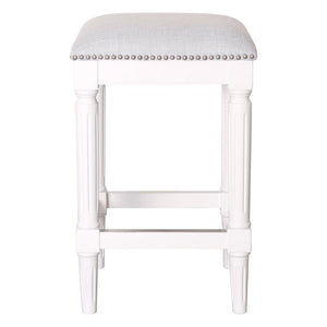 27" Gray And Antiqued White Fabric And Solid Wood Backless Counter Height Bar Chair