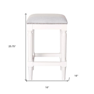 27" Gray And Antiqued White Fabric And Solid Wood Backless Counter Height Bar Chair