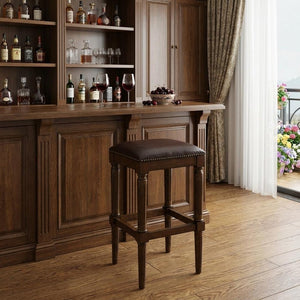 31" Brown And Dark Brown Fabric And Solid Wood Backless Bar Height Bar Chair