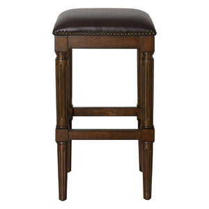 31" Brown And Dark Brown Fabric And Solid Wood Backless Bar Height Bar Chair