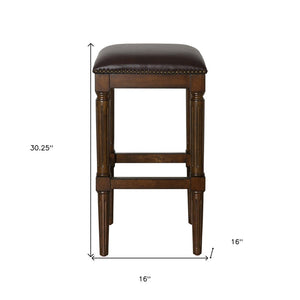 31" Brown And Dark Brown Fabric And Solid Wood Backless Bar Height Bar Chair
