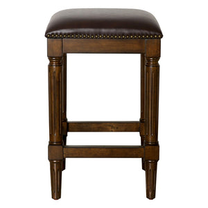 27" Brown And Dark Brown Fabric And Solid Wood Backless Counter Height Bar Chair