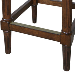 27" Brown And Dark Brown Fabric And Solid Wood Backless Counter Height Bar Chair