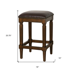 27" Brown And Dark Brown Solid Wood Backless Counter Height Bar Chair