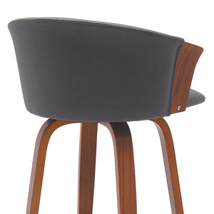 26" Gray And Brown Faux Leather And Fabric And Solid Wood Counter Height Swivel Bar Chair