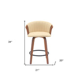 26" Cream and Wood Brown Faux Leather with Solid Wood Swivel Counter Height Bar Chair